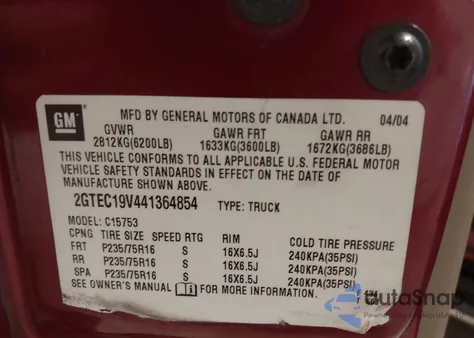 2004 GMC Sierra 1500 Sle из США, поврежденный, VIN 2GTEC19V441364854